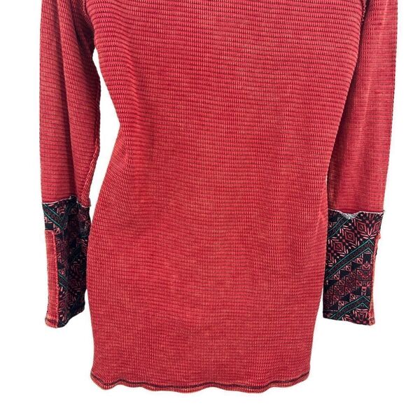 Soft Surroundings Women's Waffle Knit Patchwork Thermal Cuff Top Red XS Boho - Picture 7 of 13